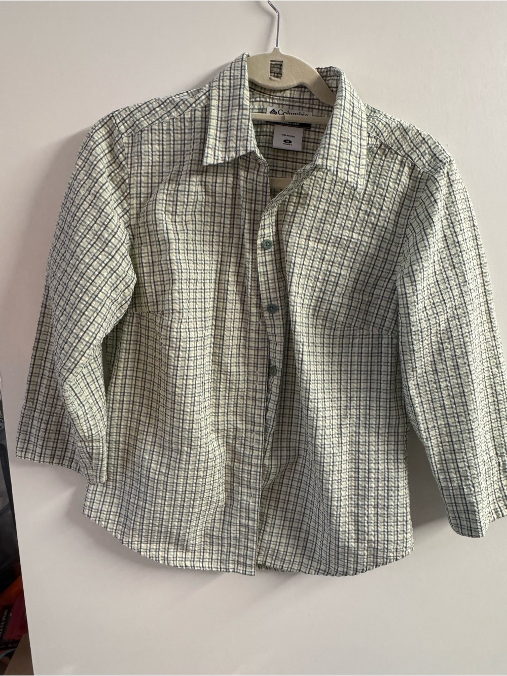 Columbia Light Green Plaid Button-Down Shirt
